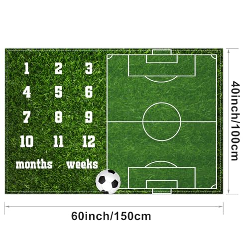 Image of Soccer Theme Baby Monthly Milestone Blanket Football Sports Nursery Decor Photography Background Newborn Growth Record Prop 60 inchx40 inch with Frames