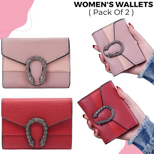 Image of Kraptick Women s Wallet Stylish Compact Purse Clutch with Card & Coin Holder Debit Card Organizer, Travel Wallet & Money Organizer for Women with 8 Card Slots (Pink & Red) (Combo of 2)