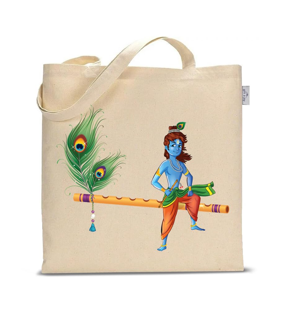 Gift a Joy - Krishna on flute Multipurpose cotton tote bag for regular shopping | office | college use