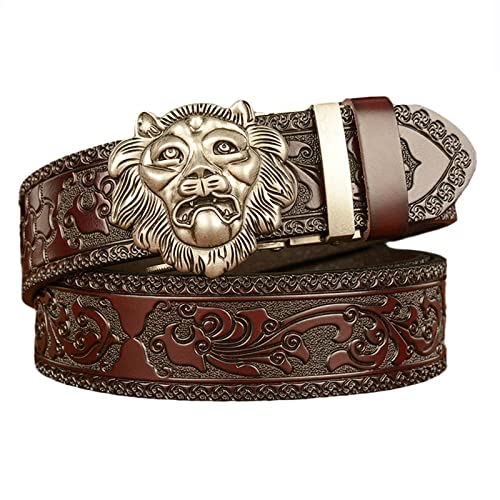 Men's Ratchet Western Embossed Belt - Animal Head Automatic Buckle, Fully Adjustable For Any Waist