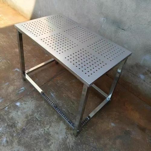 Tavolo da lavoro in acciaio inox con foro, liscio e piatto, per dissipazione del calore, portatile, per garage, officina, ufficio, cucina, facile da montare