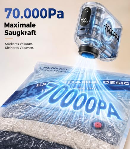 Vakuumbeutel für Kleidung, 15er Set mit Akku-Pumpe für Reise und Koffer – Ansicht 3