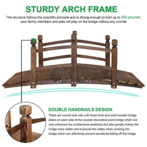 Reliancer 5Ft Wooden Garden Bridge Arch Stained Finish Footbridge Decorative Backyard Bridge With Double Safety Railings Outdoor Lawn Pond Bridge Walkway For Garden Yard Patio Courtyard Farm Stream Creek thumb #2
