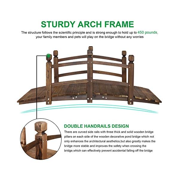   5FT-Wooden-Garden-Bridge-Arch-Stained-Finish-Footbridge-Decorative-Backyard-Bridge-with-Double-Safety-Railings-Outdoor-Lawn-Pond-Bridge-Walkway-for-Garden-Yard-Patio-Courtyard-Farm-Stream-Creek