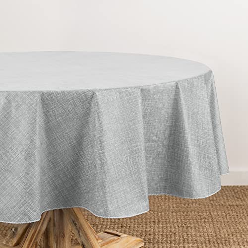 Elrene Home Fashions Monterey Linen Inspired Water- and Stain-Resistant Vinyl Tablecloth with Flannel Backing, 60 inches X 84 inches, Oval, Gray by Elrene - Used condition - US$19.23