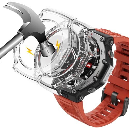 Akanry [2 peças estojo rígido compatível com mazfit T-Rex 3 com película protetora, dureza 9H estojo para PC Hart vidro temperado fino, 2transparente