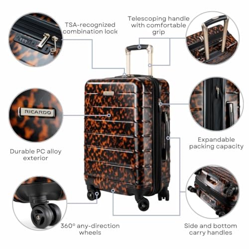 Image of Ricardo Beverly Hills Cambria Hardside Luggage | Stylish Suitcase with Wheels for Effortless Travel, Expandable and Secure TSA-Locked Packing 29-inch Large Checked (Tortoise, Checked Large 29-Inch)