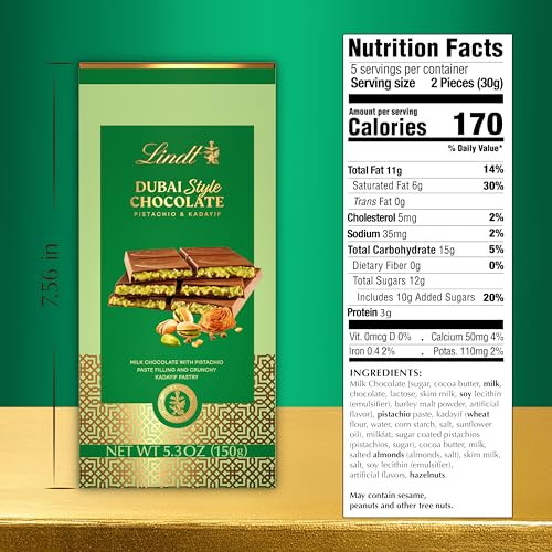 Lindt Dubai Style Milk Chocolate Candy w/Pistachio & Kadayif, 5.3 oz. Bar - image 5
