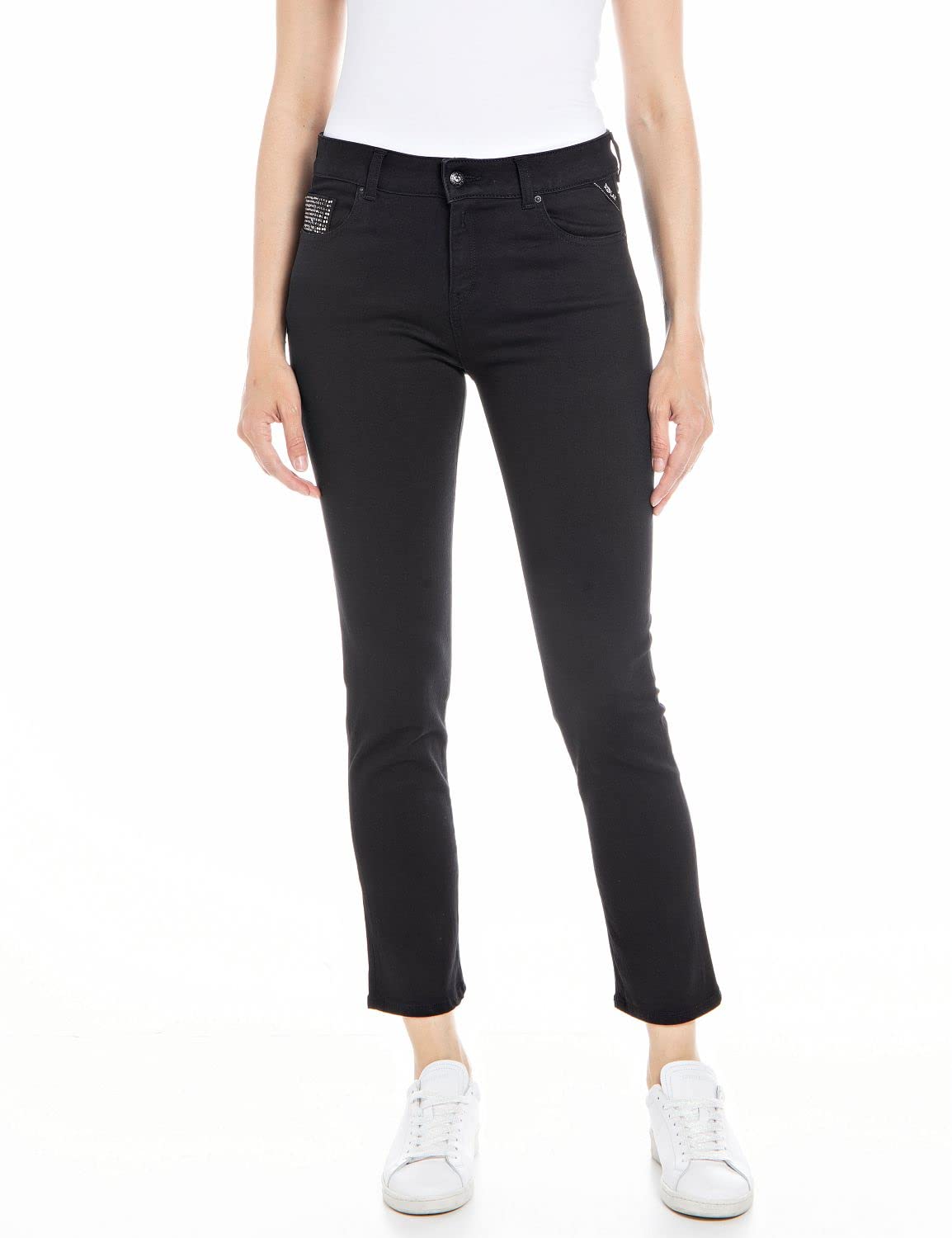 Replay Damen Jeans Faaby Slim-Fit mit Comfort Stretch, Black 098 (Schwarz), 26W / 32L