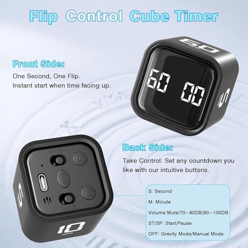Image of Cube Pomodoro Timer, Desk Productivity 5 /10 /30 /60 Minutes & Custom Countdown, Adjustable & Silent Visual Timer, ADHD Tool Flip Rotating Portable Multi Timers for Study Task Work Kitchen School