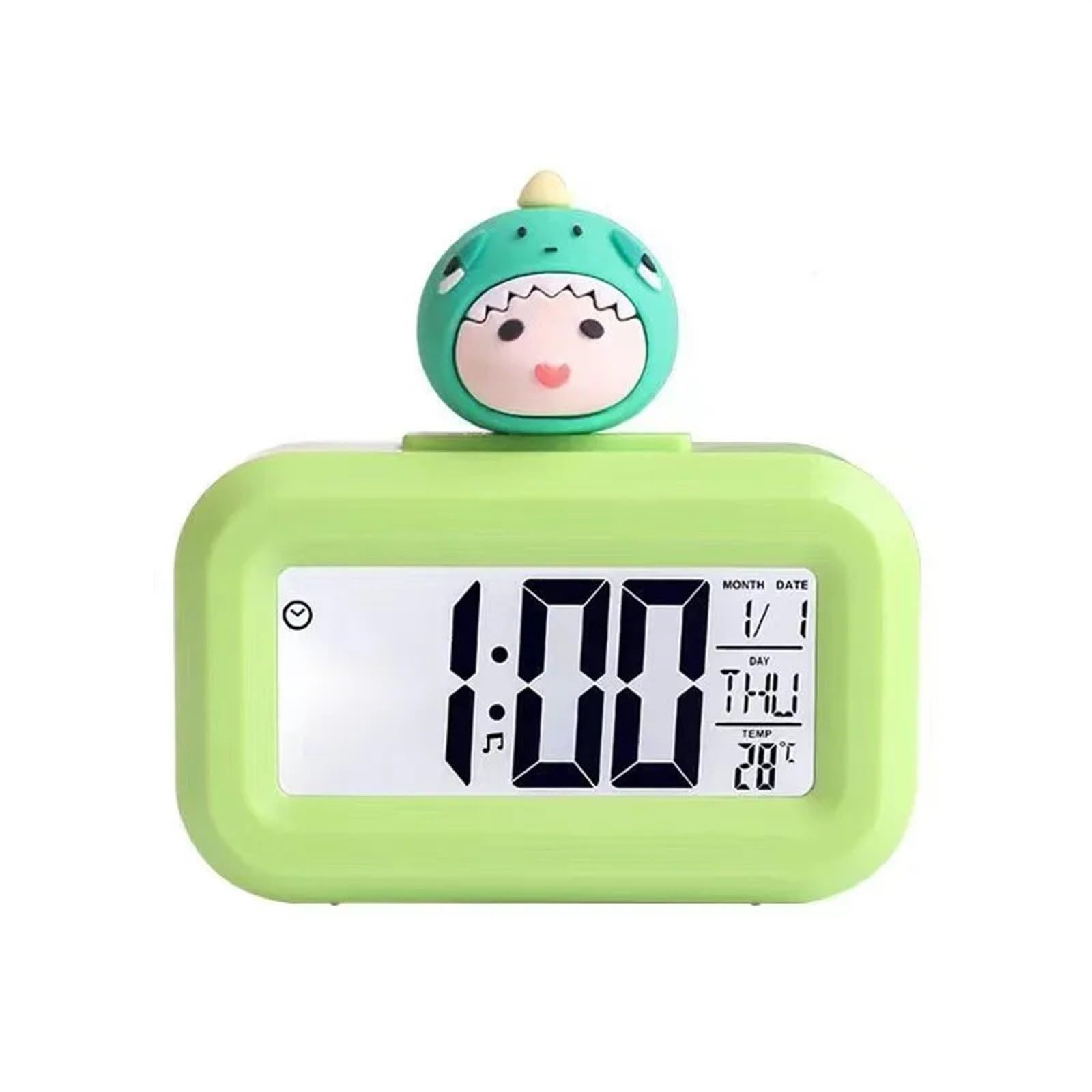LUYSGBXR Alarm Clock Mini Music Digital Alarm Clock with Backlight Temperature Week Month Date Display Snooze Desktop Table Clocks 12/24H(Green Monkey)