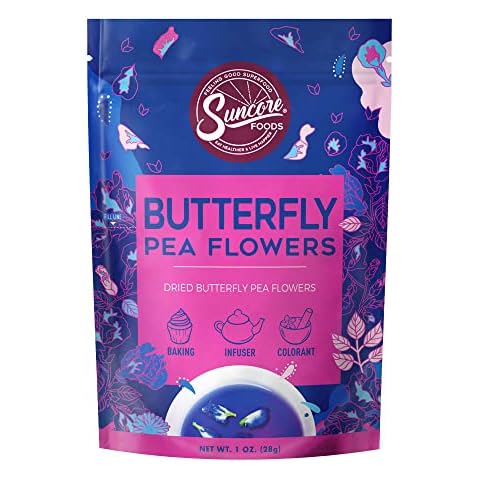 Suncore Foods Dried Butterfly Pea Flowers Bloom, Caffeine-Free Tea, Gluten-Free, Non-GMO, 1oz (1 Pack) Cover