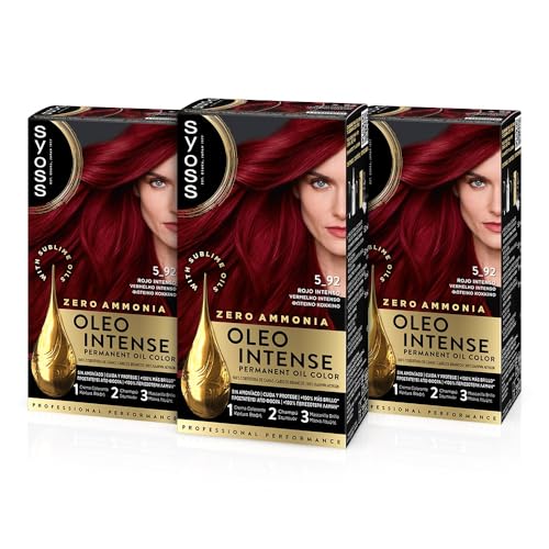 Syoss Oleo Intense - Tinte 5-92 Rojo Intenso – Coloración permanente Sin Amoníaco – Cobertura profesional de canas – Resultados de peluquería (Pack De 3)