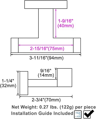 Miniatura 2 de APLusee Paquete de 2 ganchos dobles para toallas de baño, soporte cuadrado de doble capa de acero inoxidable sólido, moderno para baño y cocina,