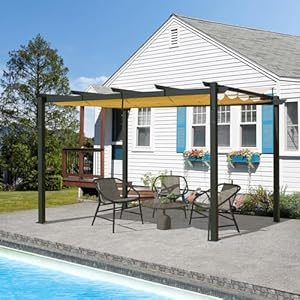 Domi outdoor living 9 x 13 outdoor retractable pergola against the wall with weather resistant canopy aluminum garden pergola patio grill gazebo for courtyard  urban country home decor
