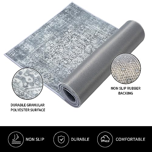 Kitchen Rugs Sets of 3 Non Slip Washable Kitchen Mats for Floor 3 Piece Set Boho Kitchen Rug Sets Gray Runner Carpets Absorbent for Laundry Room Hallway Sink - Image 5