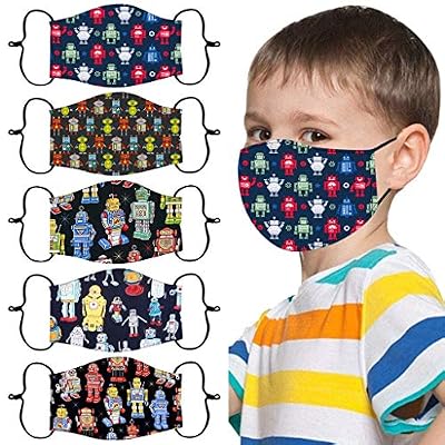 ORT Fashionable Protective ???????????????? ???????????????????????????? for Kids,5PCS Children's Cute Cartoon Robot Printed Face_Masks Reusable Washable Face Covering for Boys Girls Students Back to School Outdoor