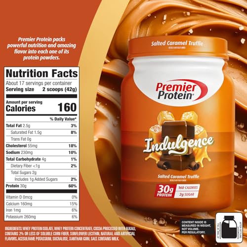 Image of Premier Protein Powder Indulgence, Salted Caramel Truffle, 30g Protein, 160 Calories, 2g Sugar, Gluten Free (17 Servings)