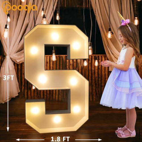 Image of Pooqla 3FT Marquee Light Up Letters, LED Big Mosaic Marquee Letters 3 Feet, Giant LED Sign for Balloons Birthday Anniversary Wedding Party Decoration, Cool White and Warm White Letter S