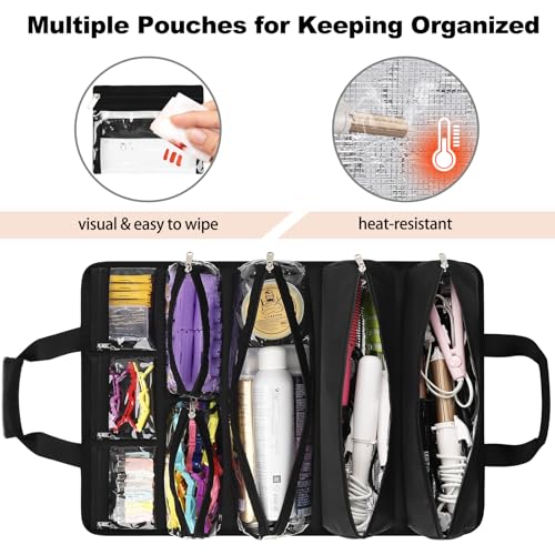 Hair Tools Travel Bag, Roll Up Tool Bag Organizer for Hair Stuff, Hairstylist Traveling Bag with 8 Detachable Zipper Pouch, Professional Cosmetology Bag for Hairdresser Barber, Heat Resistant Lining3