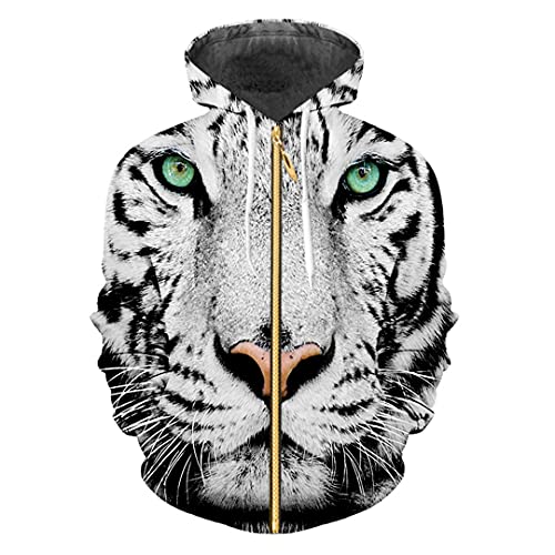 Man Black And White Striped Animal Zip Hoodies Zipper 3D Full Printed Coat Tiger Xl #TOP1