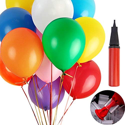 Coceca 220pcs 12 inches Assorted Color Party Balloons with Hand Held Air Pump and Balloon Clip
