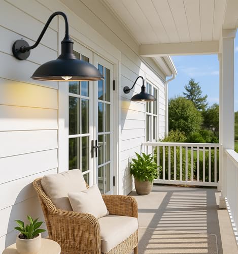 Image of 15 Inch Large Outdoor Farmhouse Barn Lights, Dusk to Dawn Gooseneck Lights, Vintage and Rustic Style Porch Lights for House, Patio Or Garage.