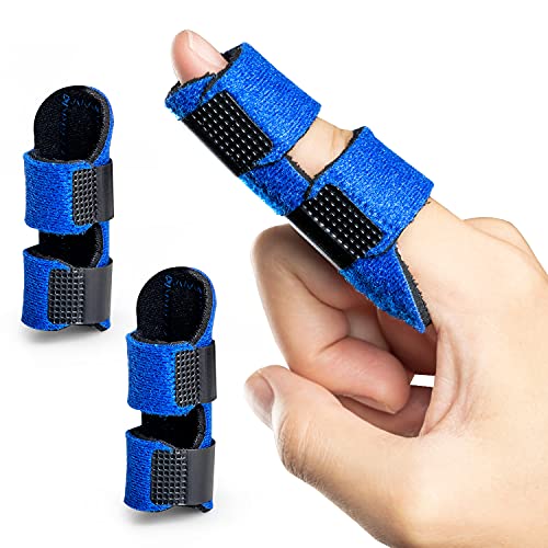 Welnove Finger Braces,2 pcs Finger Splint for Mallet Finger, Trigger Finger, Broken Finger, Finger Stabilizer for Straightening and Provide Support to Index Finger, Middle Finger, Ring Finger -- Blue