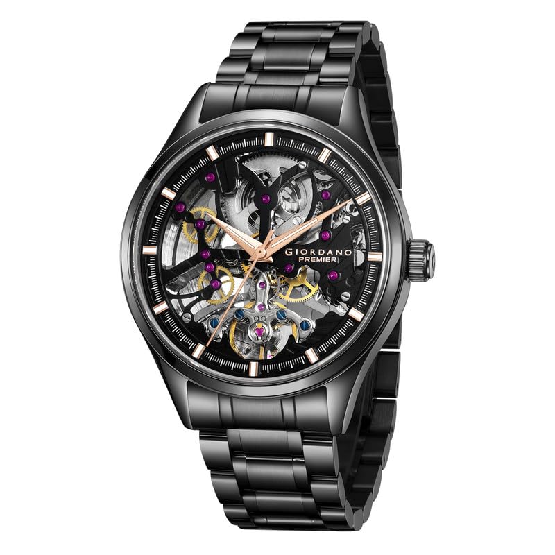 Image of Giordano Premier Fortezza Collection Automatic Watch for Men with Skeleton Round Dial, Luminous Hands and Markers, Stainless Steel Strap - GZ-50225