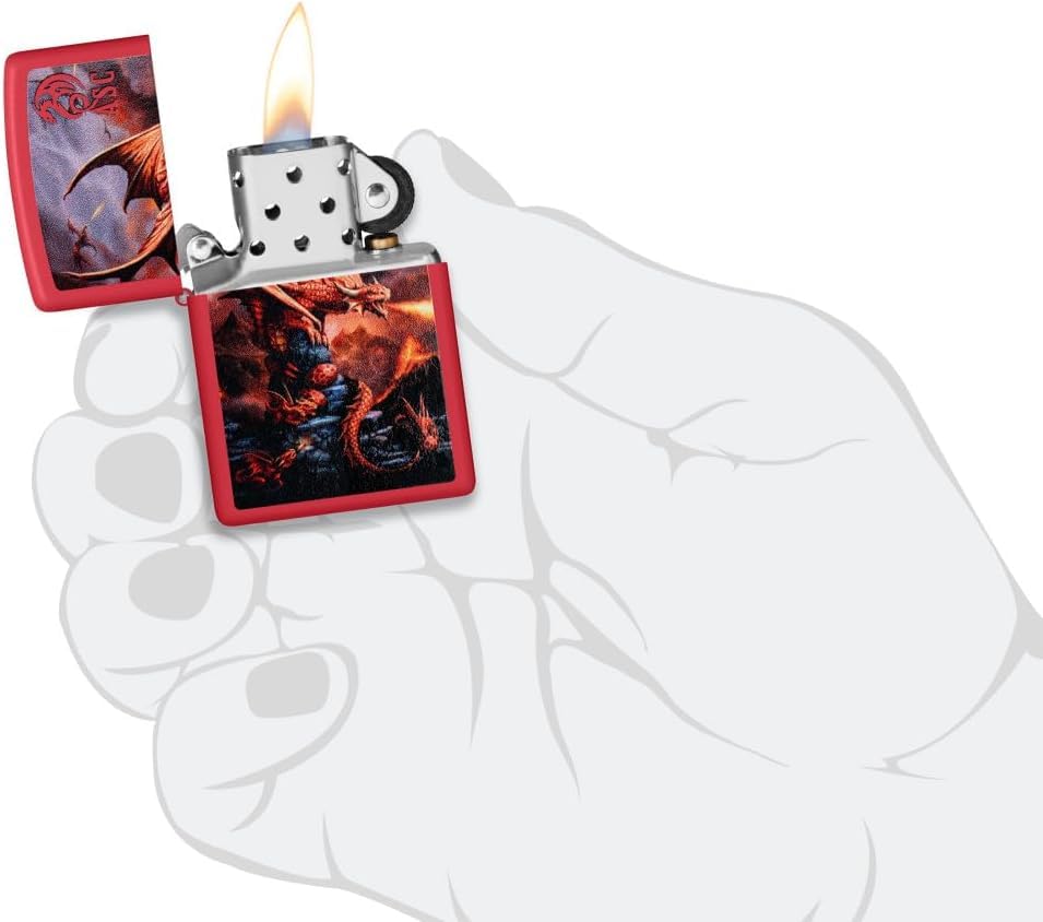 Encendedor Zippo con grabado personalizado diseño dragón rojo mate miniatura 6