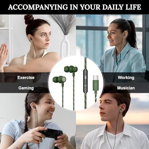 Image of GZTouch Blast C TypeC Wired Earphone with Powerful HD Mic for Clear Sound, Deep Bass Sound, HD Calling, in-Line Volume Control & Noise Cancellation Compatible with only TypeC Jacks in Mobiles- Green