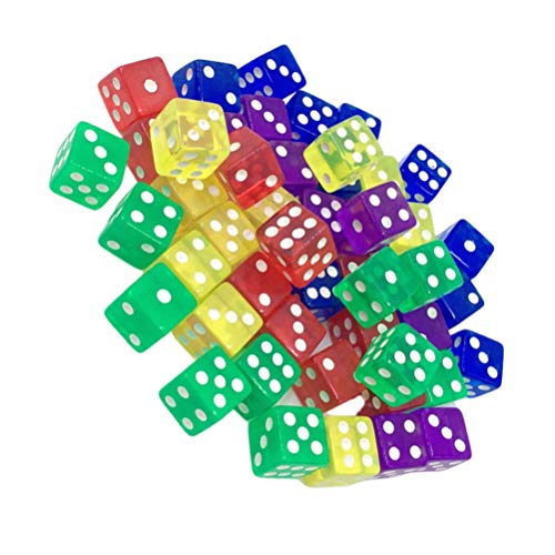Conjunto de dados Nuobesty, 50 peças, 6 lados, cores translúcidas, dados de acrílico, para KTV, bar,