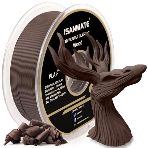 iSANMATE Wood PLA+ Filament 1.75mm, Sandale Holz Filament 3D Drucker Filament (20% Holzpulver + 80% PLA+), Matte Holzstruktur Maßgenauigkeit +/- 0,03 mm, 1KG Spool PLA+ Filament