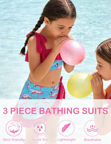 Image of ALISISTER Girls Swimsuit 3 Piece Bathing Suits Flounce Bikini Tankini Set Beach Swimwear with Cover Ups Skirt for 3-8 Years