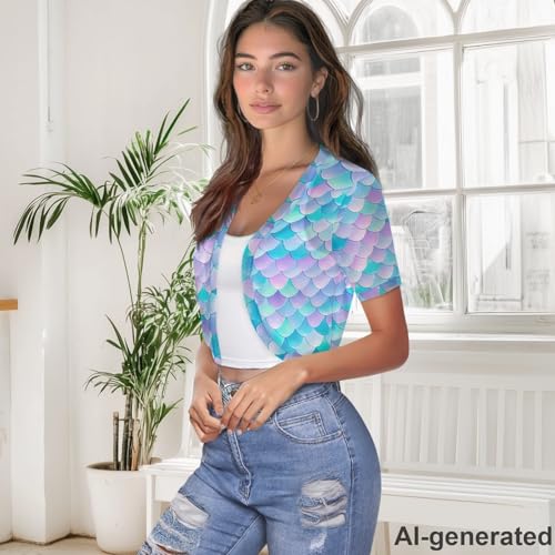 Image of Women's Shrug Short Sleeve Bolero Open Front Knit Party Tulle Cardigan Cropped Cardigan Shoulder Cover Up