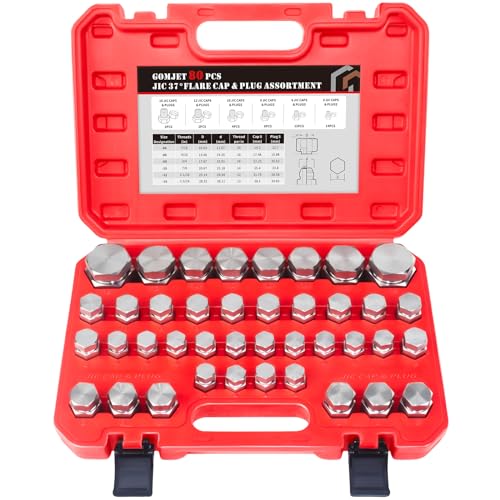 GOMJET 80 PC JIC Master Industrial Hydraulic Cap and Plug Hose Tube and Pipe Fitting Kit Cap and Plug Kit Precision Threading in ORFS and 37° Dash Sizes 4 6 8 10 12 16