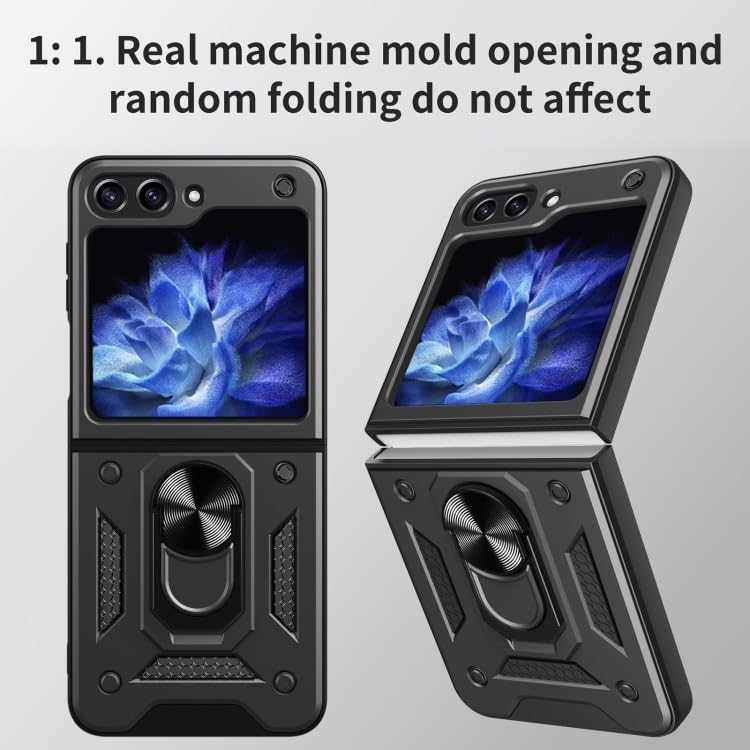 51UGJZ+wUyL KrKis TPU+PC Back Cover Compatible to Samsung Galaxy Z Flip 5 5G with Sliding Camera Shield Cover & 360° Protection Build-in Ring Stand Mobile Phone Case for Samsung Galaxy Z Flip 5 5G (Red)