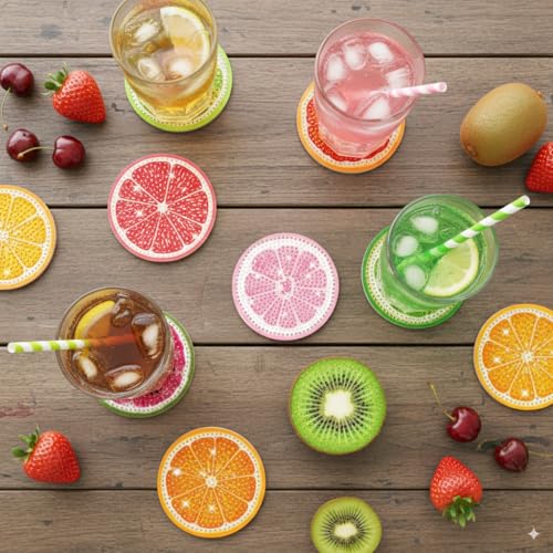 Image of HASTHIP DIY Diamond Painting Coasters Set of 8 with Holder - Fruit Theme Home Decor Coasters for Dining Table,Ideal Gift for Women DIY Diamond Art Crafts Projects Gift Women Handmade