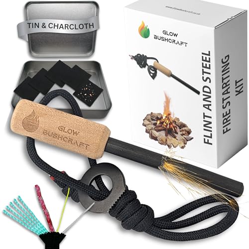 Flint and Steel Fire Starting Kit | Ferro Rod and Fire Striker | Firestarter for Bushcraft and EDC | Fire Steel and Flint | Survival Fire Lighter Stick | Emergency Fire Starter