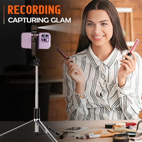 Image of K9 67-inch (170cm) Reinforced Selfie Stick & Tripod with Light and Bluetooth Remote. Multi-Functional Long Stand for Travel or Vlogging. Universally Compatible with iPhone & All Smartphones!