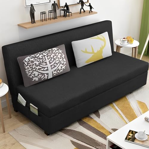 Image of Divano 3 Seater Sofa Cum Bed for Living Room (Black) Premium Fabric Sofa
