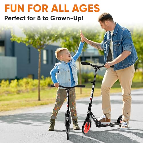Image of Hurtle Scooter for Kids Ages 8+, Adult Scooter Foldable w / 200mm Big Wheels, 2 Wheel Stunt Scooters for Teenagers, Lightweight Kick Scooter, Adjustable Handlebar, Alloy Anti Slip Deck w /Carrying Strap