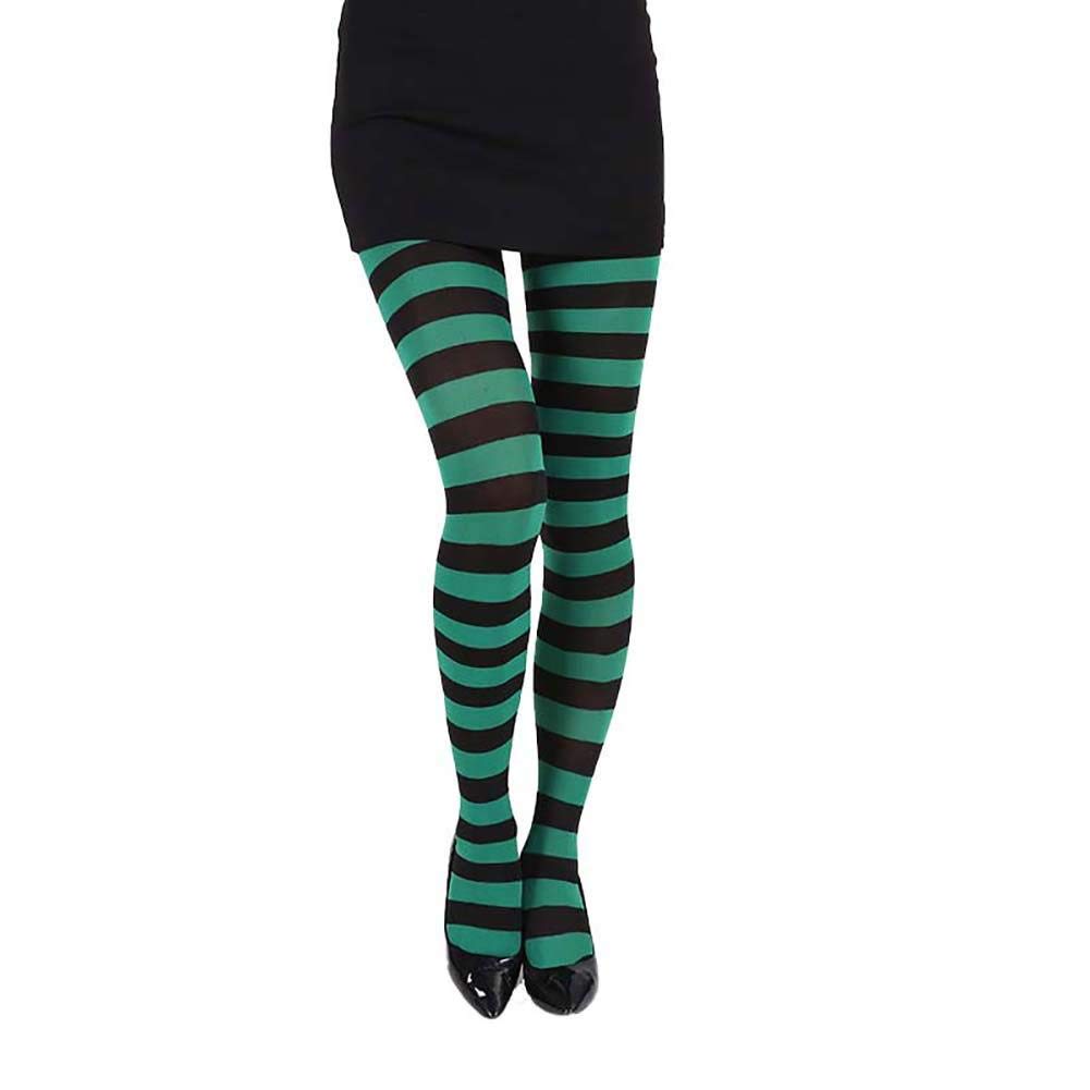 Suloill Rainbow Panty Stockings Halloween Christmas Easter Party Dress Up Stocking Polyester 1 pair (Green+Black)
