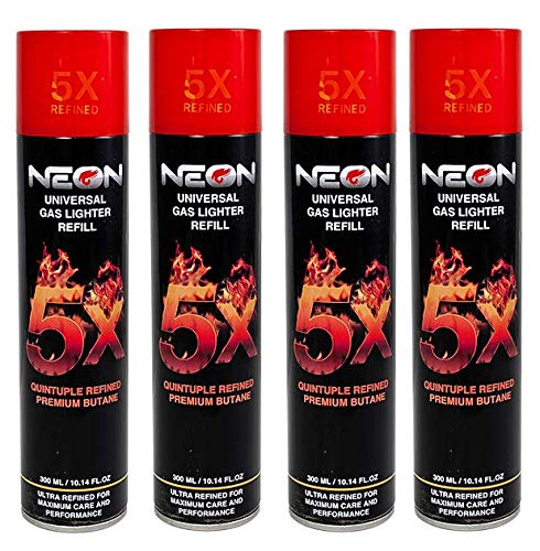 4 Cans Neon 5X Butane Refill Fuel Fluid Lighter Ultra Refined 5 Times 10.14 Oz