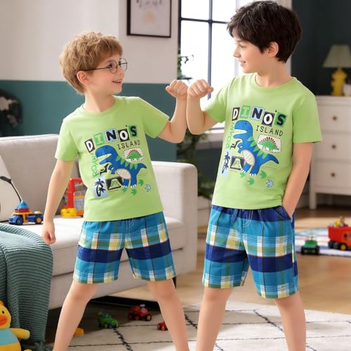 Image of Boy Shorts Sets Dinosaur Animal Print Shirt Summer Outfits Set 2pcs Casual Clothes