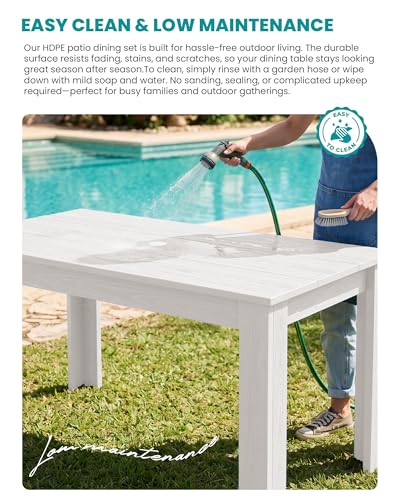 Image of SERWALL 59 inch Patio Dining Set for 4, w / 1 Table & 4 Armless Chairs, White | Armless Patio Dining Sets for All Weather Use