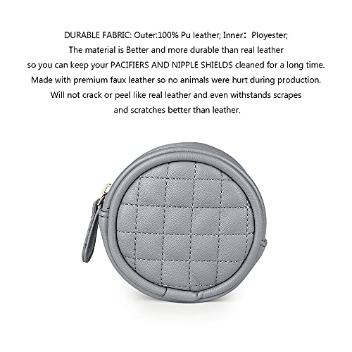Image of Pacifier Case Bag - Leather Pacifier Holder with Clip for Diaper Bag Stroller Purse Charm, Holds 2 Pacifiers Outdoor Travel (Grey)