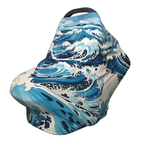 XZDHYZ Ukiyo-e style waves Versatile full-print Stroller Chair Cover/Nursing Cover, specially designed for your baby, Black