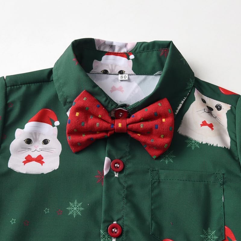 Baby Boys Christmas Outfit Toddlers Gentleman Suit Kids Xmas Clothes Shirt Suspender Pants Bow Tie for 9M-6Years - Image 5