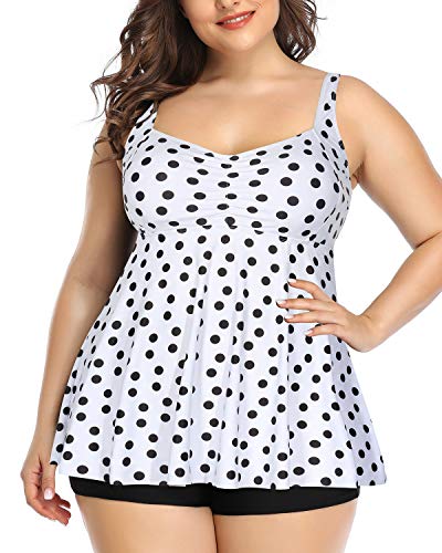Aqua Eve Plus Size Tankini Women 2 Pieces Swimsuits with Shorts Flowy Bathing Suits White 18W